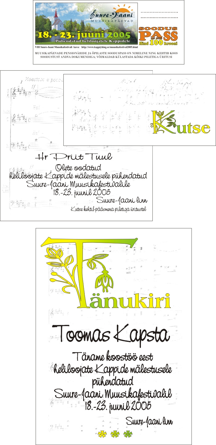 2005. aasta Muusikap%auml;evde pass, kutse ja tänukiri